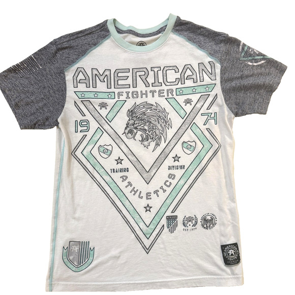 American Fighter Shirt Mens Medium White Raglan Athletic Y2K Streetwear Fader - Picture 1 of 9